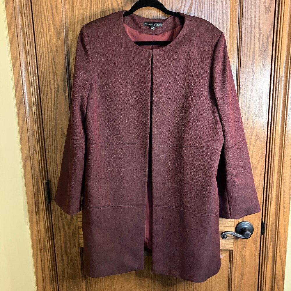 Preston & York Burgundy & Black Chevron Long Blazer/Jacket Size 18 - Picture 1 of 4